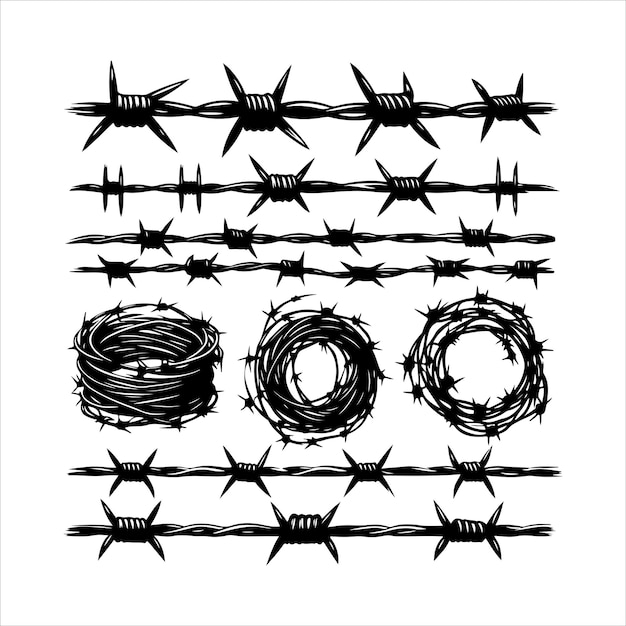 Vector barbed wire collection vector wire fence silhouettes versatile boundary designs for projects