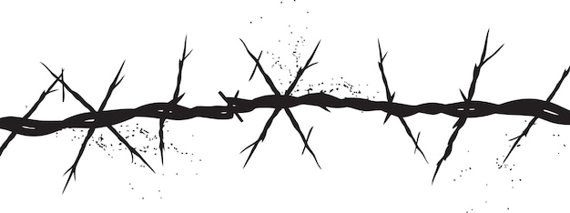 a barbed wire fence with a barbed wire silhouetted against the white background