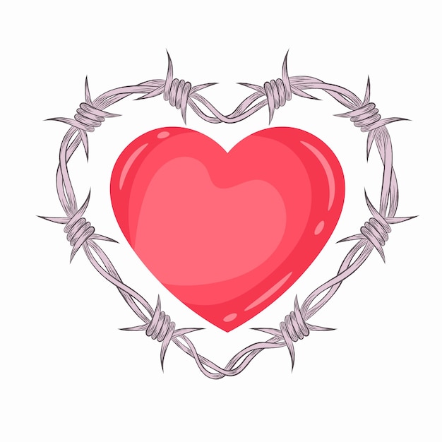 Barbed wire in heart shape. Valentines day.