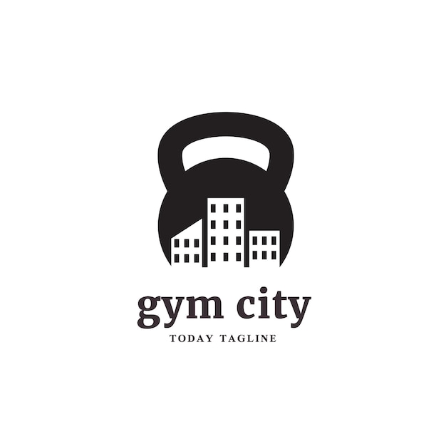 Barbel gym city logo design vector graphic illustration