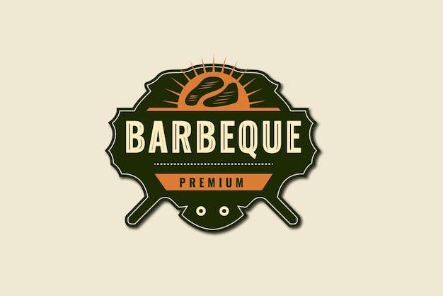 Barbeque meet emblem premium logo stamp