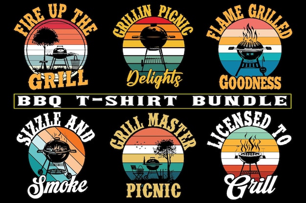 Vector barbeque t shirt design barbeque family picnic party grill master t shirt bundle print on demand