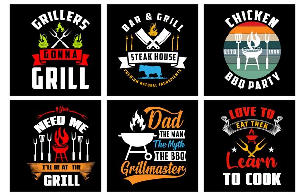 Vector barbeque t shirt design bundle. barbeque vector graphics. barbeque grill typography. bbq svg bundle