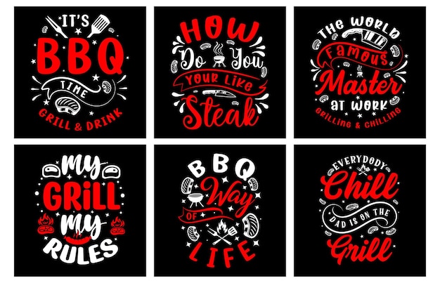 Vector barbeque t shirt design bundle. barbeque vector graphics. barbeque grill typography. bbq svg bundle