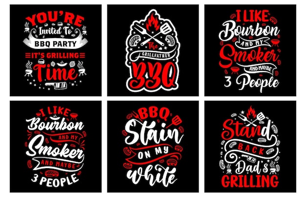 Vector barbeque t shirt design bundle. barbeque vector graphics. barbeque grill typography. bbq svg bundle