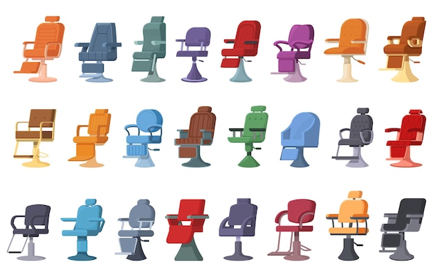 Barber chair icons set cartoon vector Haircut salon