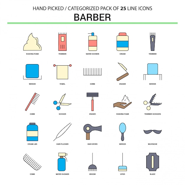 Barber Flat Line Icon Set 