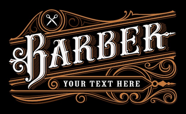 Barber lettering . Vintage logo of barbershop on dark background. All objects are on the separate group.