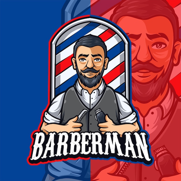 Barber Man Mascot Character Logo Template