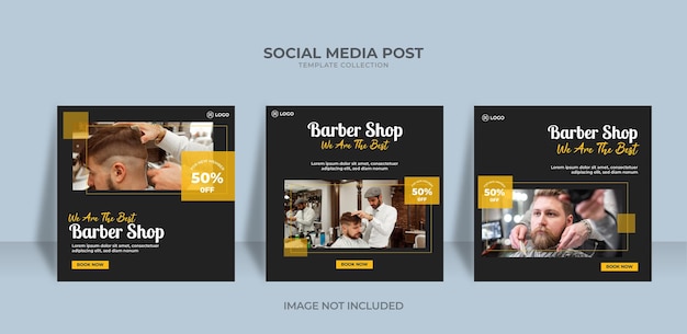 Barber shop hair salon social media square banner or instagram stories template Premium Vector