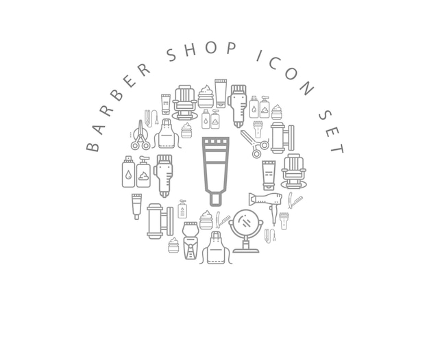 Barber shop icon set design