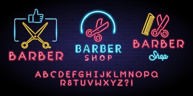 Barber shop logo with neon light