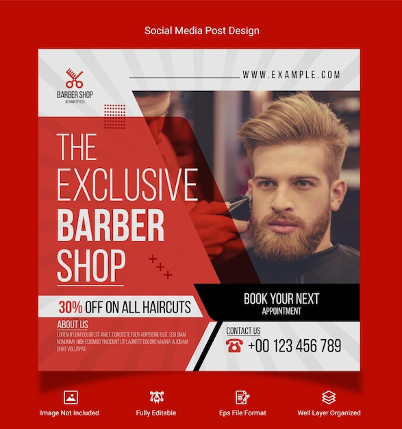 Barber shop social media design post template