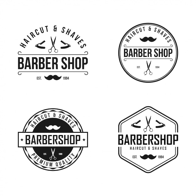 Barber shop vintage label, badge, or emblem on white background