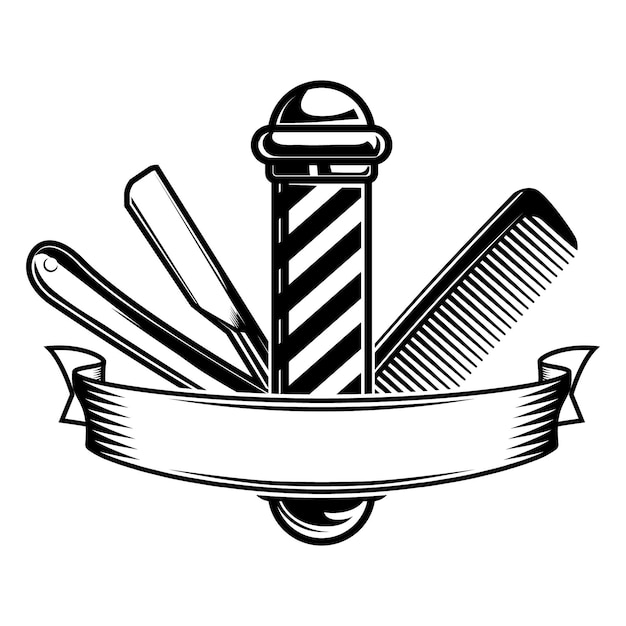 barber tools with a banner sign for barbershop