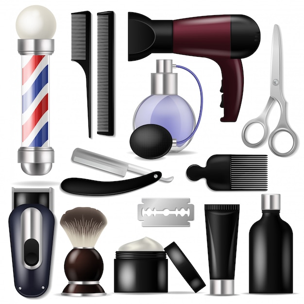 Barber vector barbershop equipment or hairdresser tools for haircutting illustration shaving-set