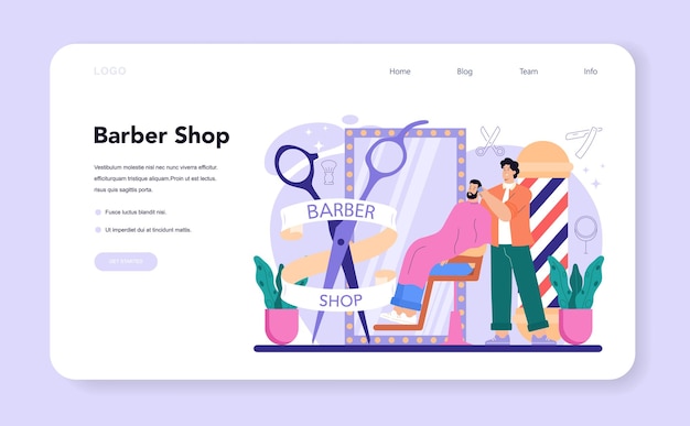 Barber web banner or landing page idea of hair and beard care