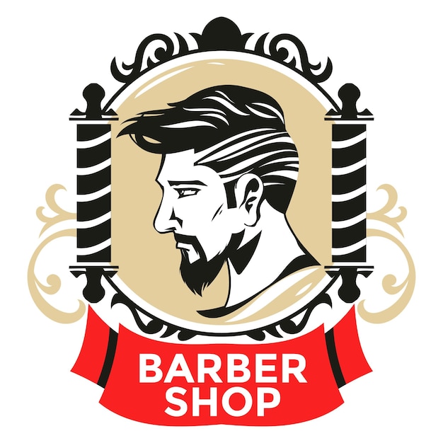 Barbershop Badge or Emblem with barber pole in Vintage Style