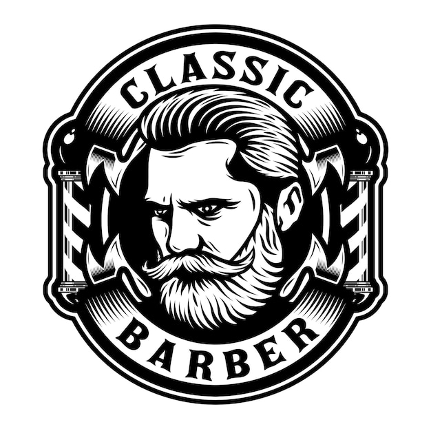 barbershop emblem with beard man and pole