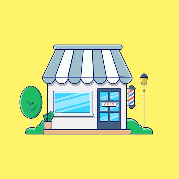 Barbershop Front Shop Illustration Vector With Tree