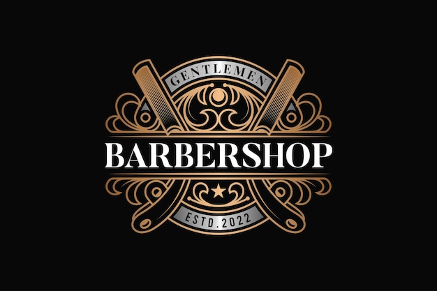 Barbershop Gentlemen Gold Vintage Logo Template