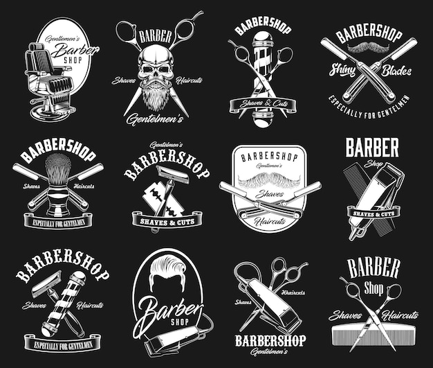 Barbershop and haircut icons hipster retro signs