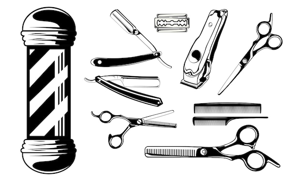 Vector barbershop icon set vector design barbershop illustration simple icon