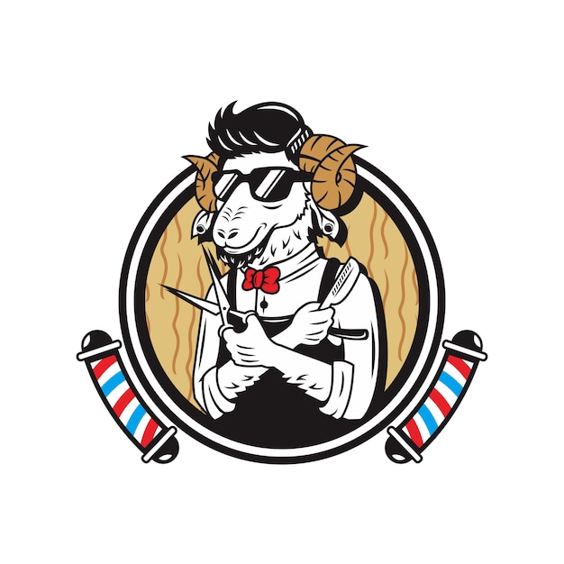 Barbershop logo mascot sheep gentlemen hair cut