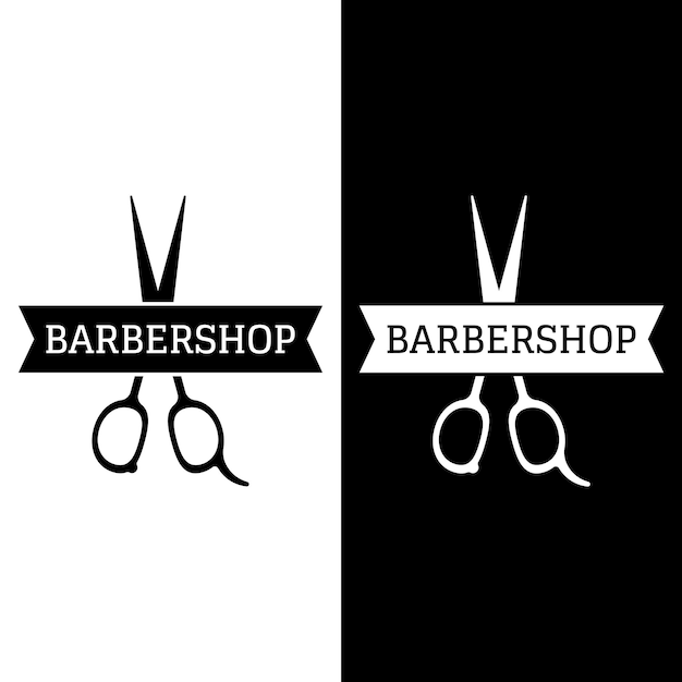 Barbershop Logo template in vintage style with the concept of scissors razor and other toolsLogo for business salon label and barbershop