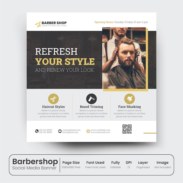 Barbershop social media post banner template design premium