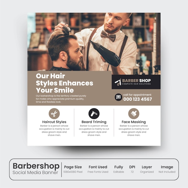 Barbershop social media post banner template design premium