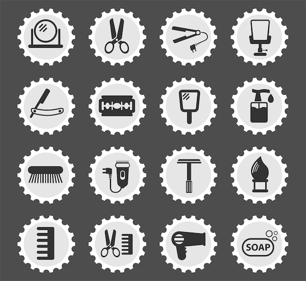 Barbershop symbols on a round postage stamp stylized icons