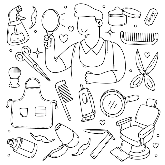 Barbershop tools and equipments doodle hand drawn vector illustration