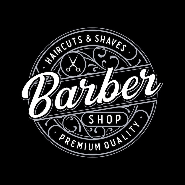 Barbershop vintage lettering logo with floral ornament