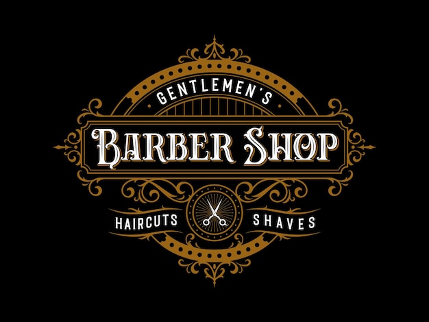 Barbershop vintage lettering ornamental frame logo with flourish ornament