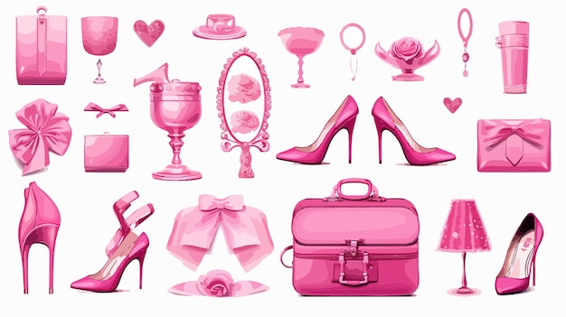 Vector barbie set of pink things logo editorial cartoon