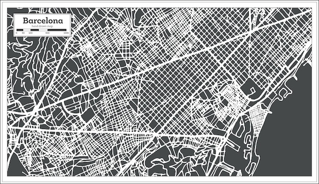 Barcelona Spain City Map in Retro Style. Outline Map. Vector Illustration.