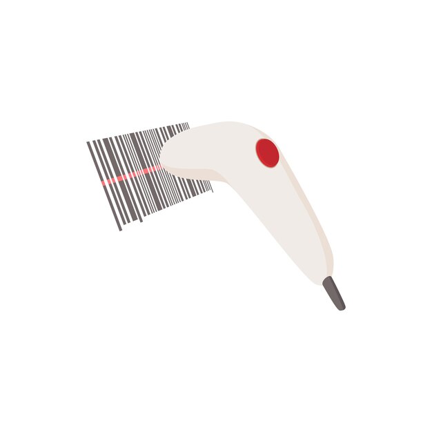 Vector barcode scanner icon in cartoon style on a white background