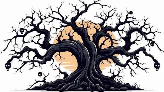 Bare Spooky Scary Halloween Tree Illustration