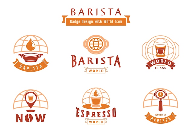 barista badge design with world icon