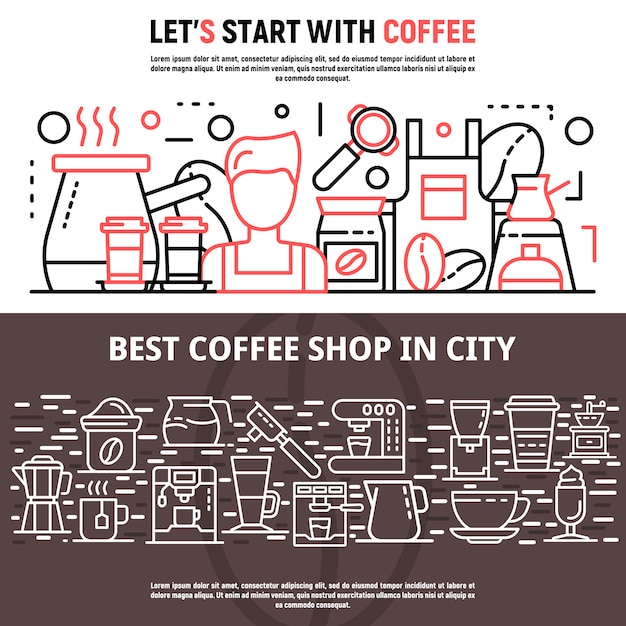 Barista banner set, outline style