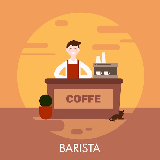 Barista on brown background in circle Cafe coffee tea drink restaurant coffee house machine americano cappuccino latte espresso Profession career guidance activity work Occupation