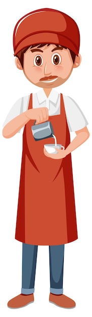 A barista cartoon character on white background