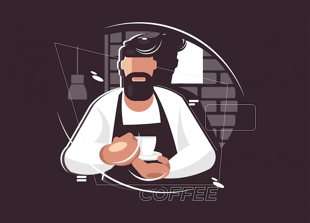 Barista illustration.Coffee break concept