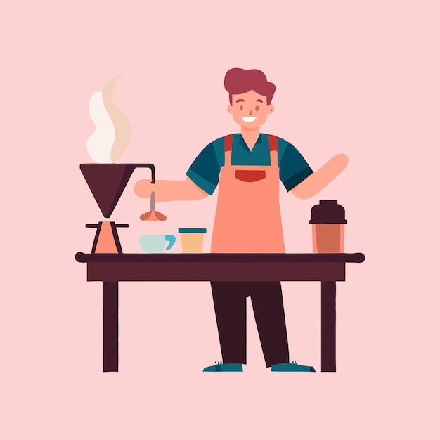 Barista making coffee at a coffee shop vector design