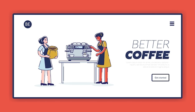 Vector barista making fresh coffee background for landing page template