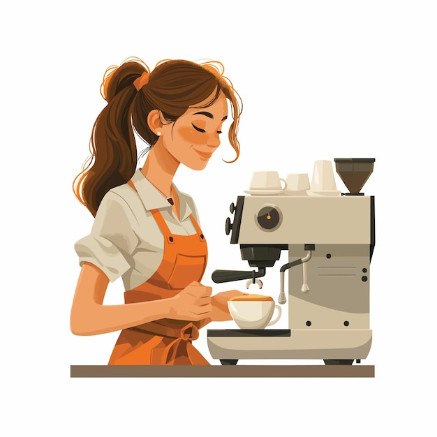 Barista prepares coffee flat illustration isolated on a white background concept