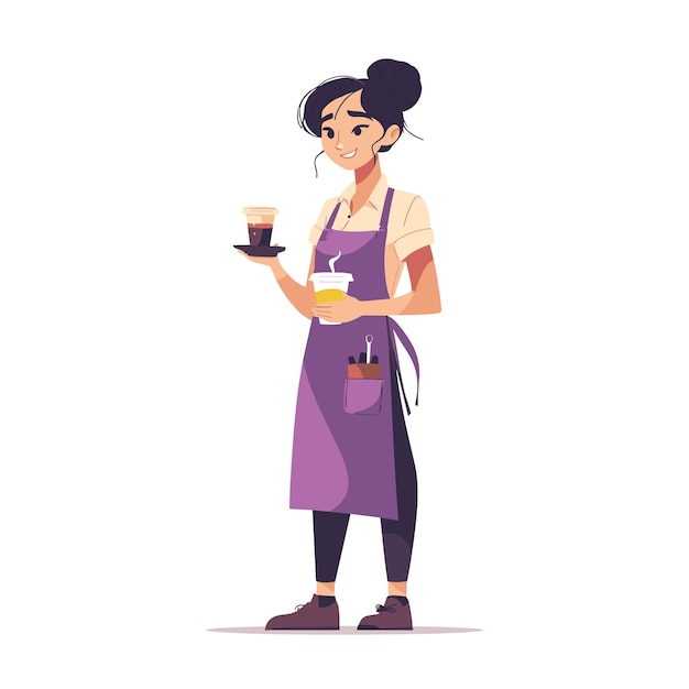 Barista prepares coffee flat illustration on a white background