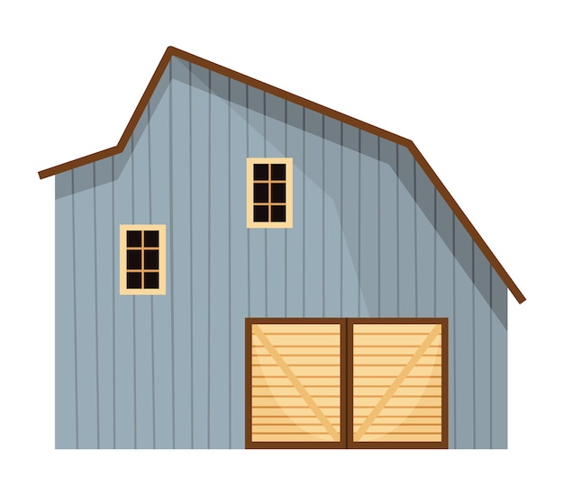 Barn icon Farmyard architecture building Cartoon farm shed Wooden stable in rustic retro style Vector illustration in flat style on white background