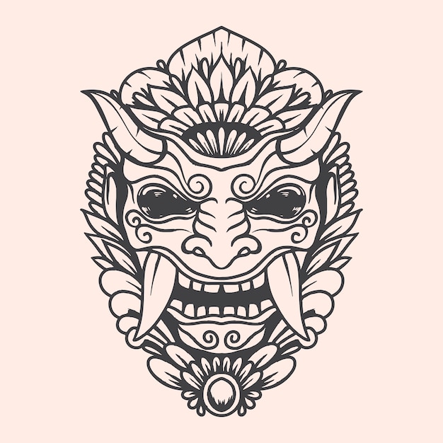 Barong Balinese culture stencil black and white artwork illustration with detailed color